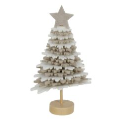 Beeld vilt kerstboom 16cm beige/wit
