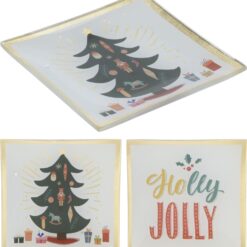 Bord kerst glas 10x10cm kerstboom/tekst